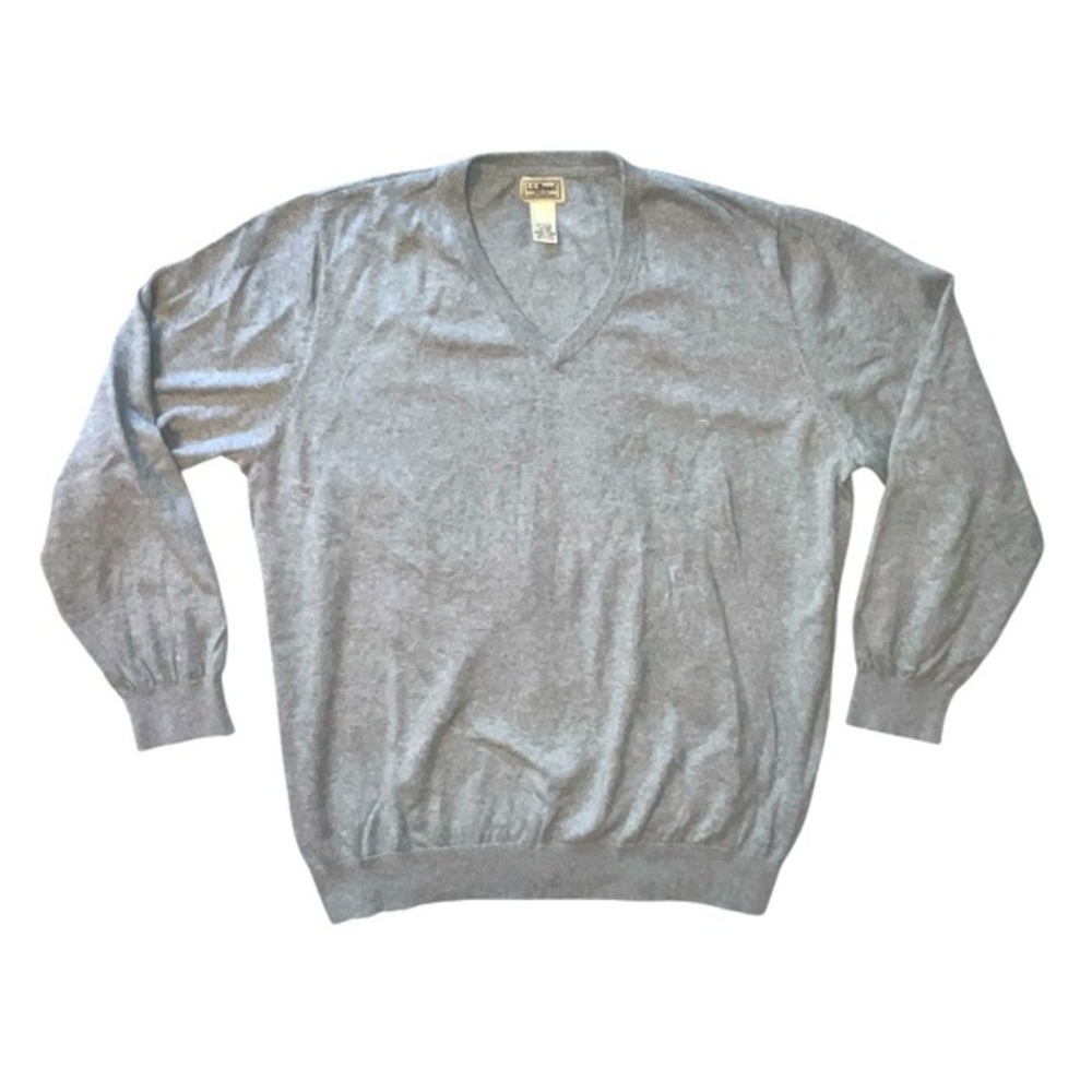 L.L. Bean Cotton Cashmere Blend V Neck Sweater Grey Size XXL
